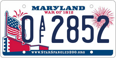 MD license plate 0AF2852