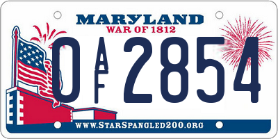 MD license plate 0AF2854