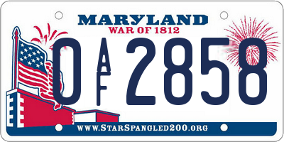 MD license plate 0AF2858