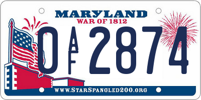 MD license plate 0AF2874