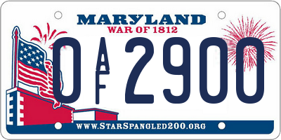 MD license plate 0AF2900