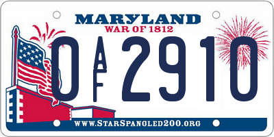 MD license plate 0AF2910