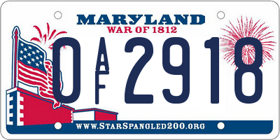 MD license plate 0AF2918