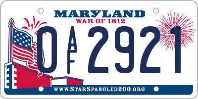 MD license plate 0AF2921