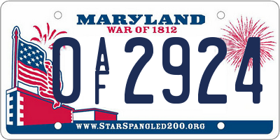 MD license plate 0AF2924