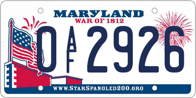 MD license plate 0AF2926