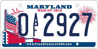 MD license plate 0AF2927