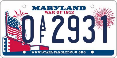 MD license plate 0AF2931