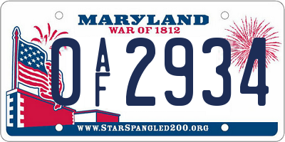 MD license plate 0AF2934