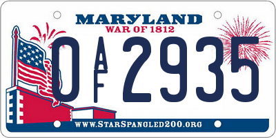 MD license plate 0AF2935