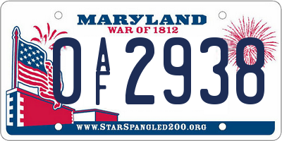 MD license plate 0AF2938