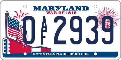 MD license plate 0AF2939