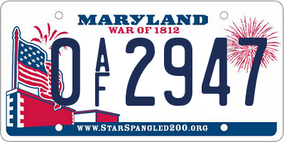 MD license plate 0AF2947