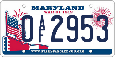 MD license plate 0AF2953