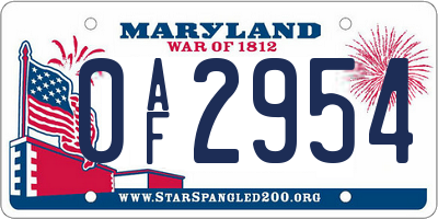 MD license plate 0AF2954