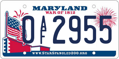 MD license plate 0AF2955
