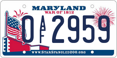 MD license plate 0AF2959