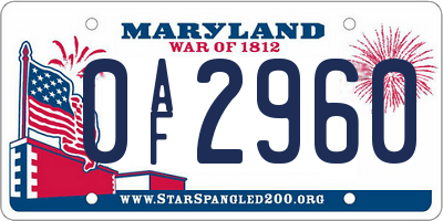 MD license plate 0AF2960