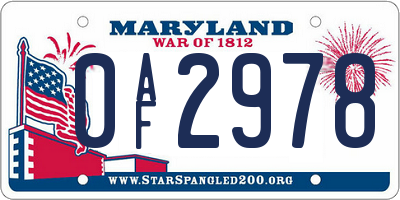 MD license plate 0AF2978
