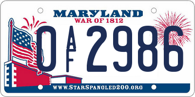 MD license plate 0AF2986