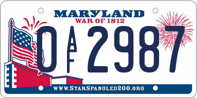 MD license plate 0AF2987