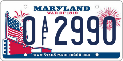 MD license plate 0AF2990