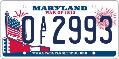 MD license plate 0AF2993