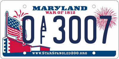MD license plate 0AF3007