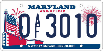 MD license plate 0AF3010
