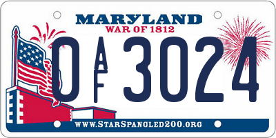 MD license plate 0AF3024
