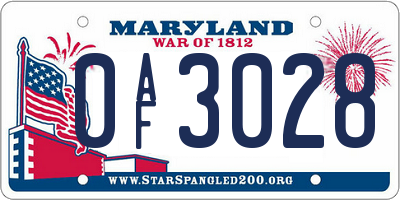 MD license plate 0AF3028