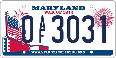 MD license plate 0AF3031