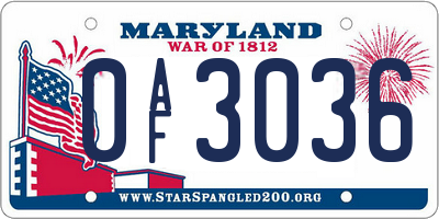 MD license plate 0AF3036