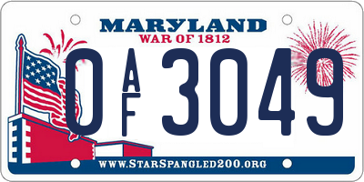 MD license plate 0AF3049