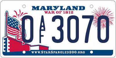 MD license plate 0AF3070