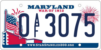 MD license plate 0AF3075
