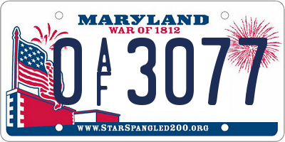 MD license plate 0AF3077