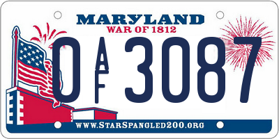 MD license plate 0AF3087