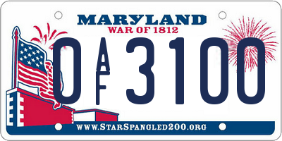 MD license plate 0AF3100