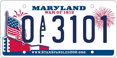 MD license plate 0AF3101