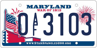 MD license plate 0AF3103