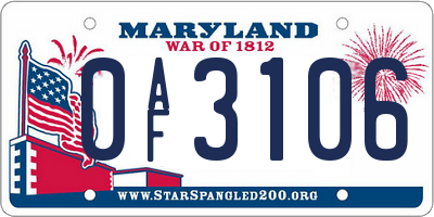 MD license plate 0AF3106