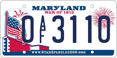 MD license plate 0AF3110