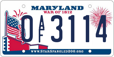 MD license plate 0AF3114