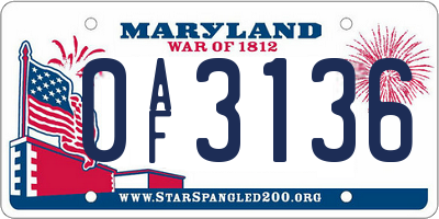 MD license plate 0AF3136