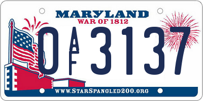MD license plate 0AF3137