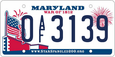 MD license plate 0AF3139