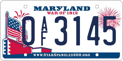MD license plate 0AF3145