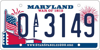 MD license plate 0AF3149