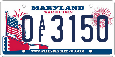 MD license plate 0AF3150